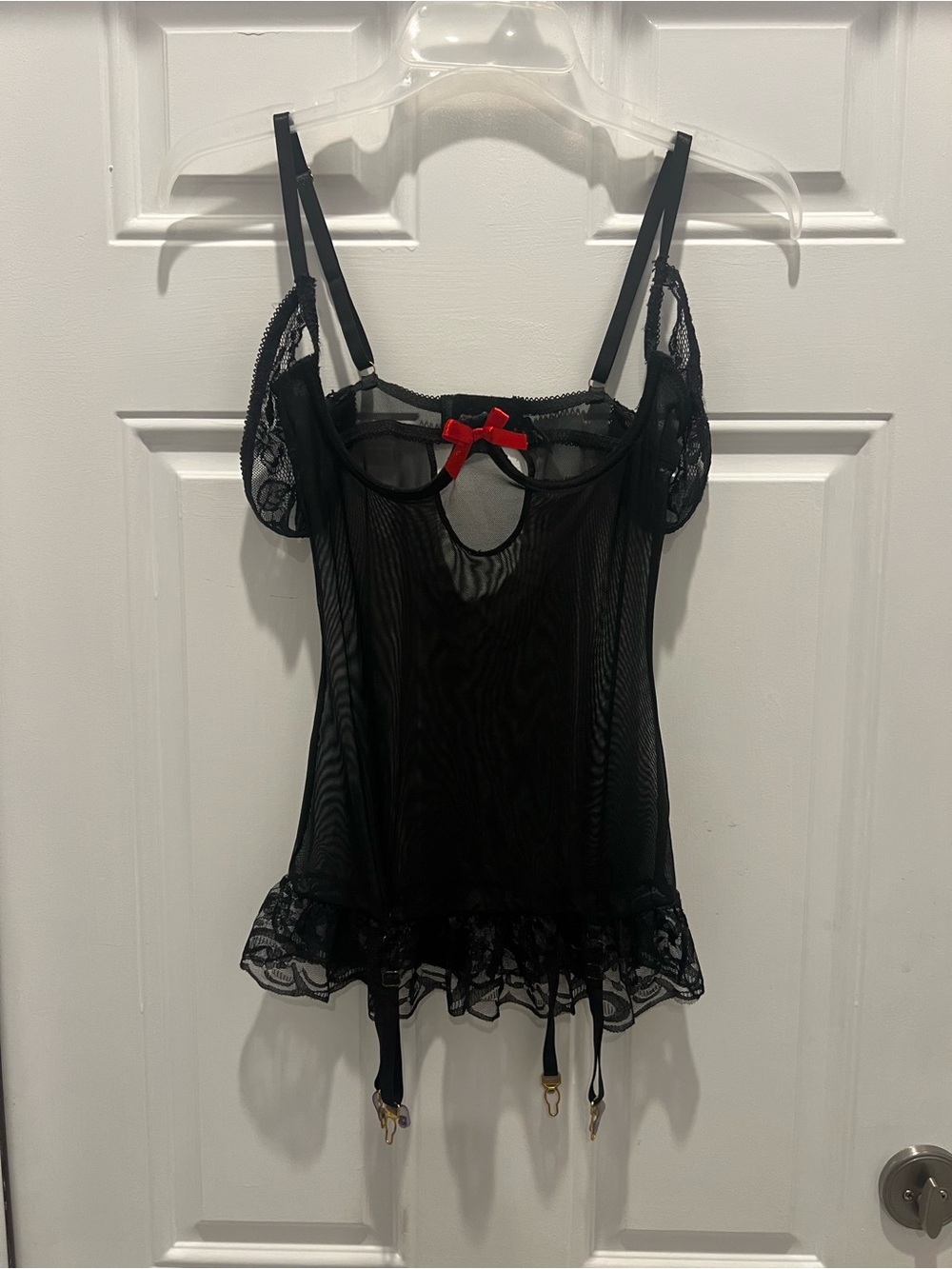 Yandy Black Mesh Lace Chemise Lingerie Garter Straps Demi Sexy Size S # 834